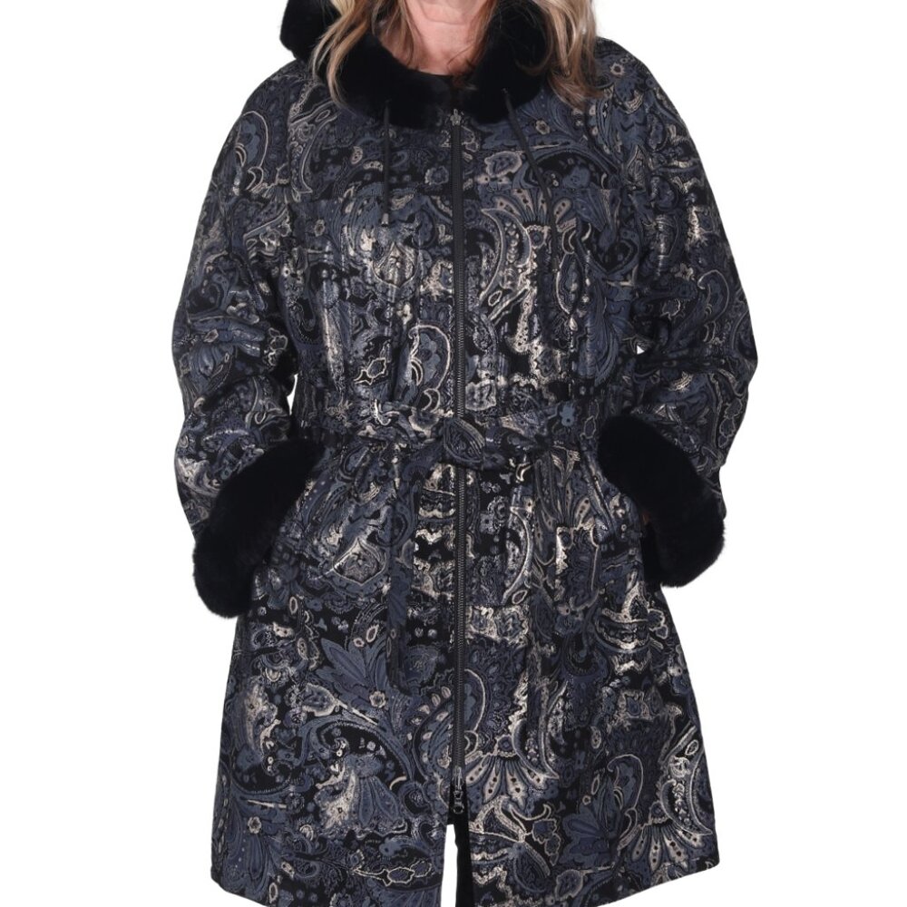 Reversible Multicolor Lamb Leather Coat with Rex Rabbit Fur Trim